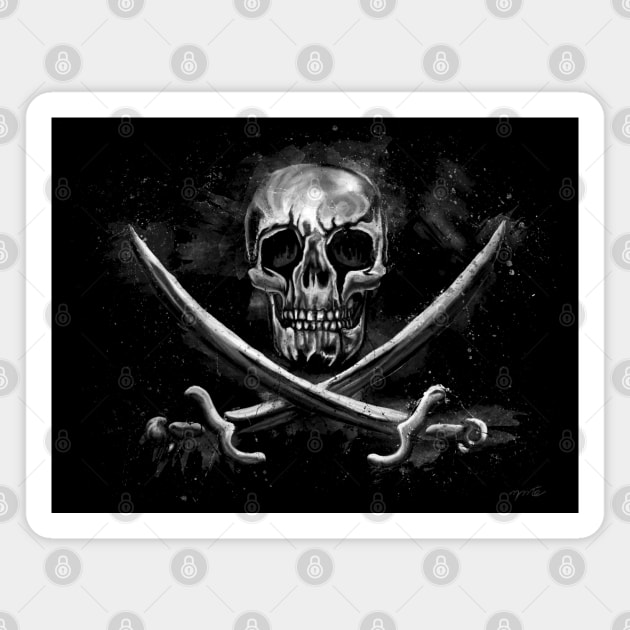 Creepy pirate skull with crossed swords, Jolly Roger Magnet by NadiaChevrel